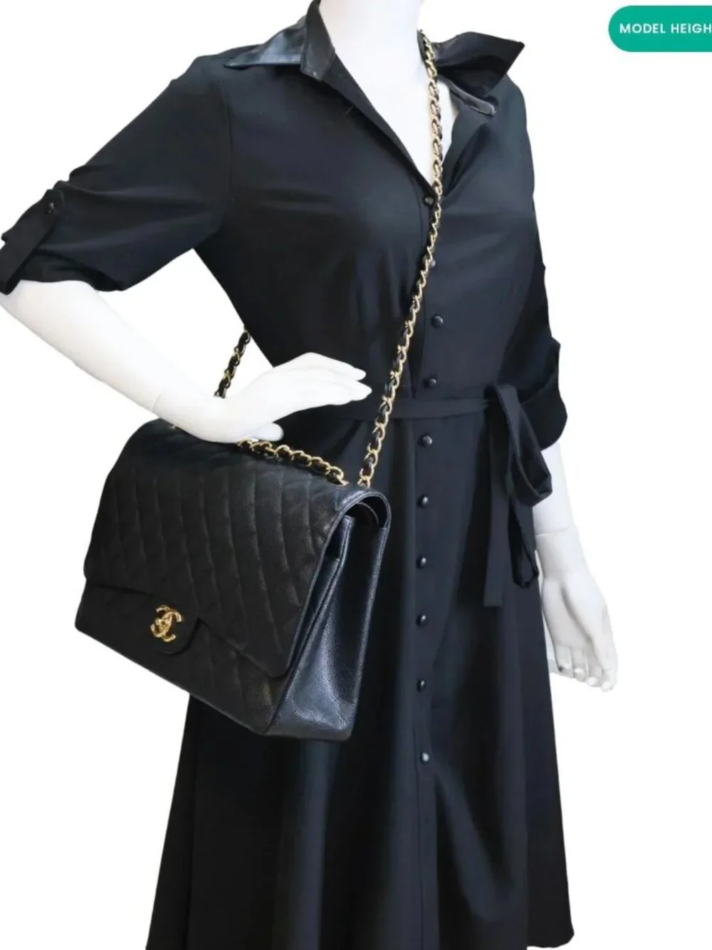Chanel  Classic Double Flap Large Quilted Caviar Leather Shoulder Bag Black